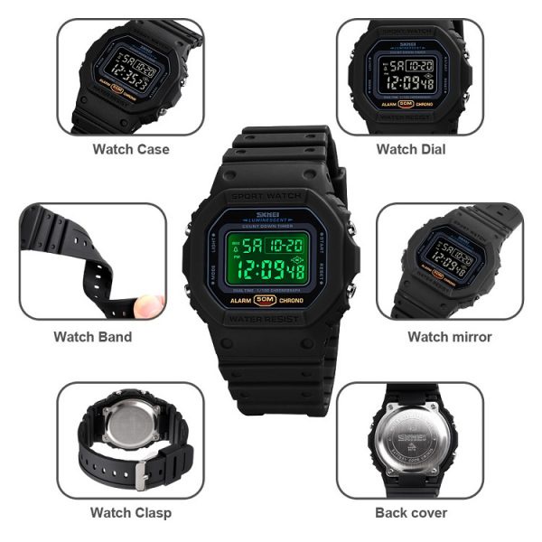 Jam Tangan Pria SKMEI Digital 1628 BLACK Water Resistant 50M