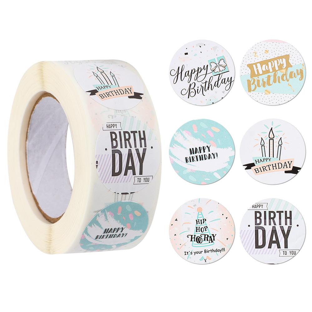 Wonderful 500pcs / Roll Stiker Label Bulat Tulisan Happy Birthday Diy Untuk Amplop / Scrapbook / Hadiah