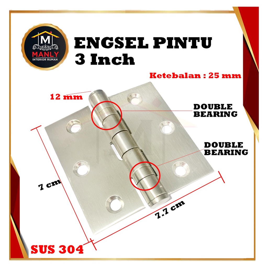 Engsel Pintu 3 inch dan Jendela Steinless Tebal Bagus - FREE SEKRUP