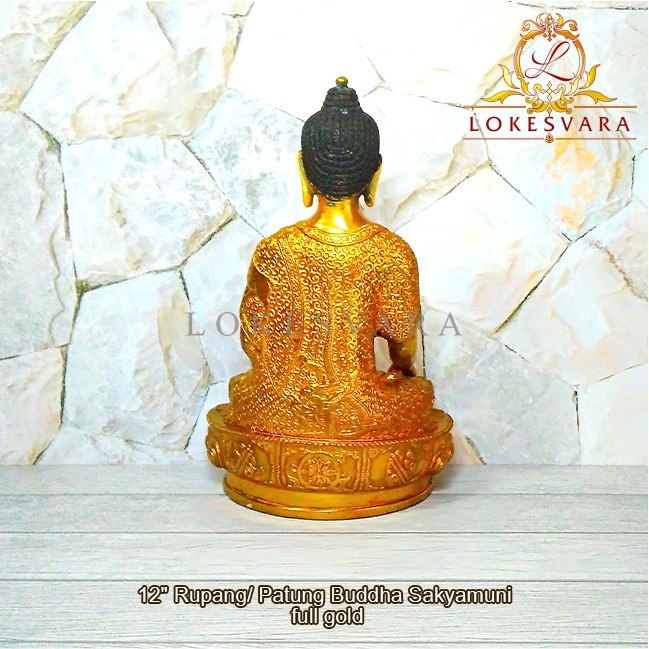 Patung Rupang Arca Logam Buddha Shakyamuni 12inch Full Gold