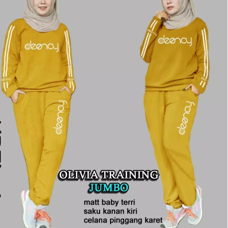 ☪ MAR(L-XL-XXL-3XL) OLIVIA Pakaian SET Wanita Training Baju kaos Celana Setelan Olahraga Jumbo terba