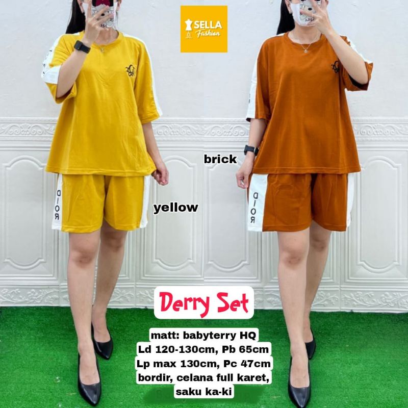 Derry Set Kaos Setelan Wanita  Babyterry Celana pendek LD 120-130cm