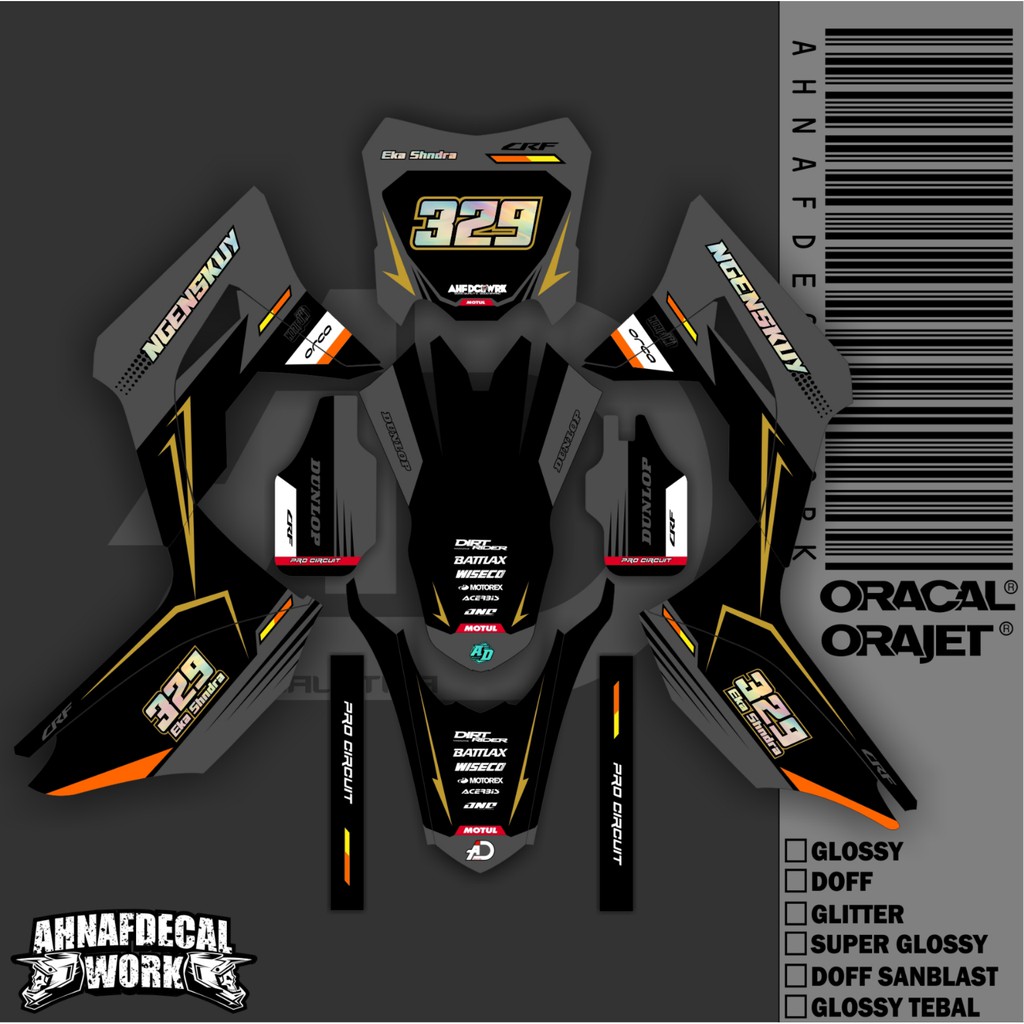Decal CRF 150L Design Simple Elegant , Nama Nomor Hologram