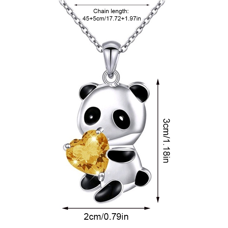 Kalung Rantai Liontin Panda Hati Aksen Berlian Warna Silver Untuk Aksesoris Sweater