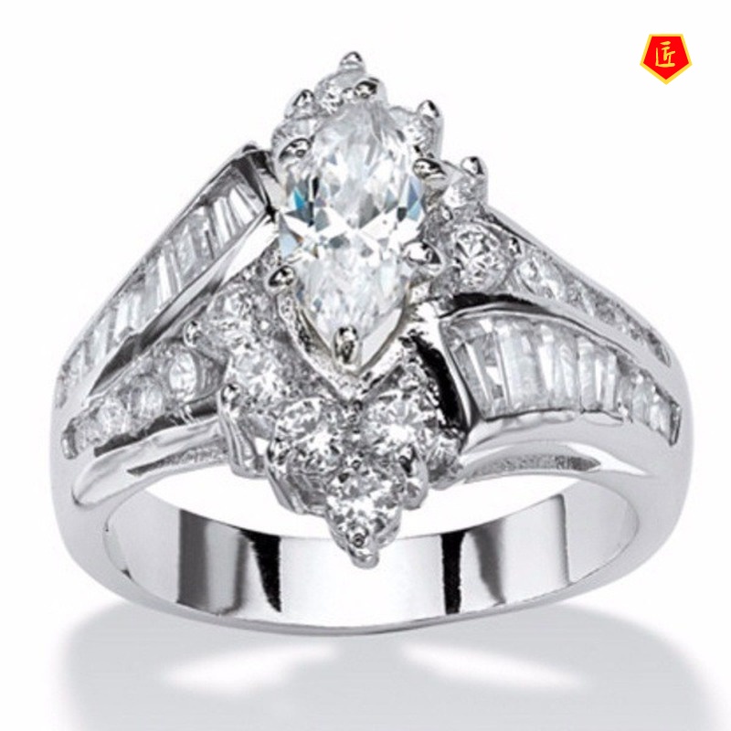 [Ready Stock]18K Gold Irregular Ladder Square Diamond Ring