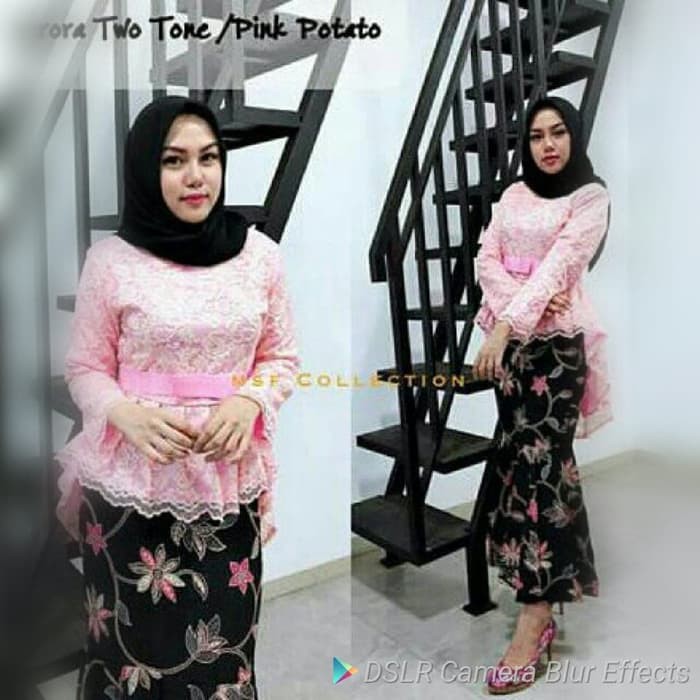 set kebaya brukat aurora two tone baru