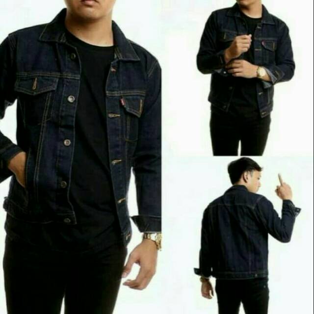 Jaket Jeans Pria Cowok Hitam