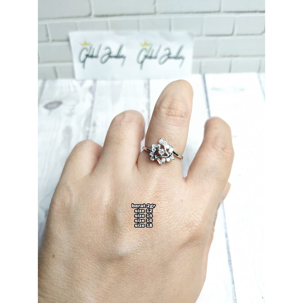 CINCIN MATA KOREA SILVER BUNGA MATA KRISTAL PERAK ASLI S925 KODE CI034