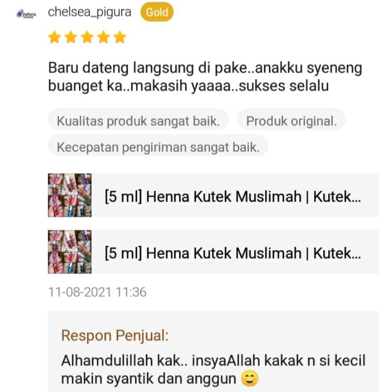 [5 ml] Henna Kutek Halal Muslimah | Kutek Henna Halal | Henna Wudhu | Cat Kuku Halal | Mini Geulis Henna