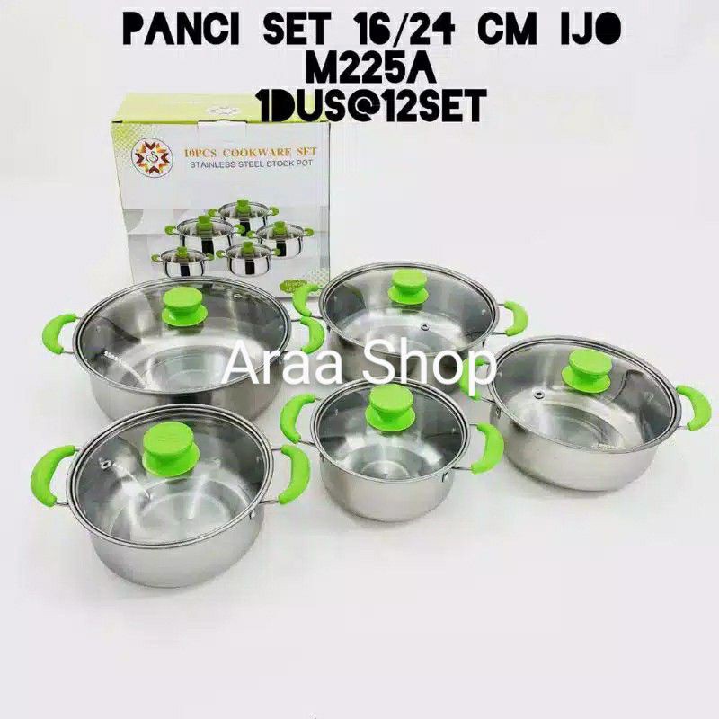 Panci Set Tutup kaca isi 5 susun 16-18-20-22-24cm