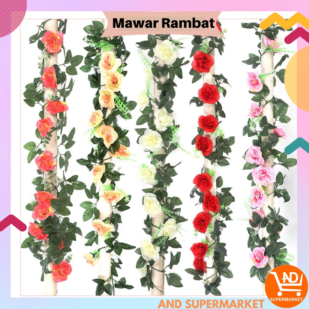 Bunga Rambat Palsu Bunga Juntai Plastik Daun Imitasi Mawar Rose Dekorasi Dinding Bunga Mawar Juntai Hias Bunga Hias Artificial Flowers PBP48