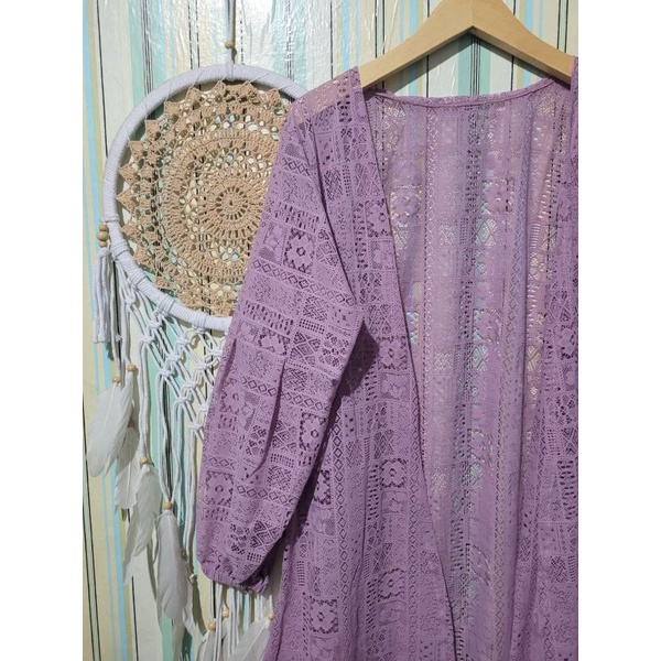 KARDIGAN BRUKAT LENGAN BALON/PROMO LONG OUTER BRUKAT-Dusty purple