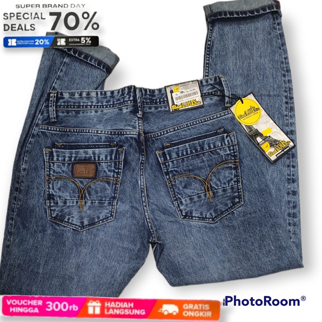 celana panjang ZEE LOUIS pria reguler fit jeans