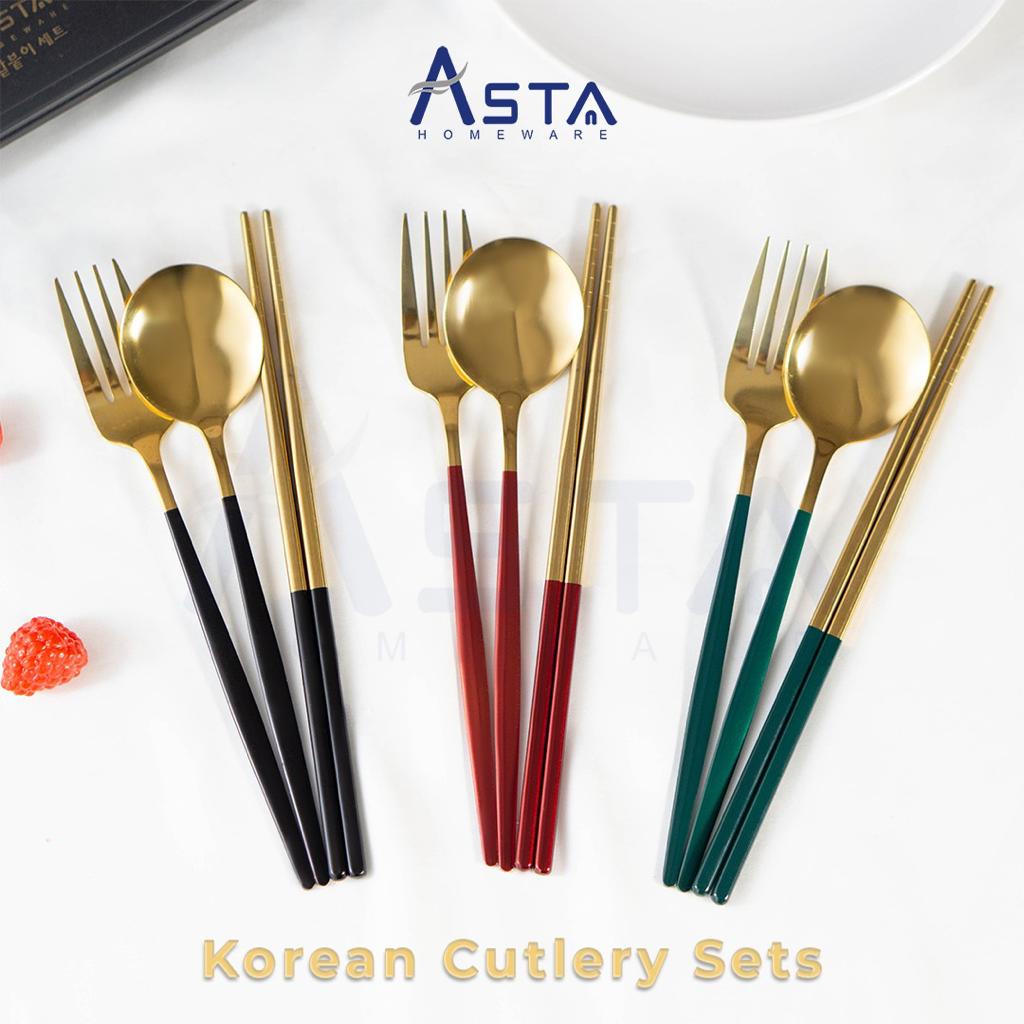 ￼SENDOK KOREA SET / ALAT MAKAN KOREA SET / SUJEO SET 3 IN 1 STAINLESS STEEL / SENDOK EMAS