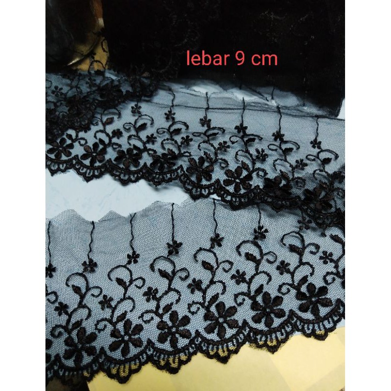 Renda bordir tille renda putih hitam renda bordir kain renda tile kembang renda baju renda mukena