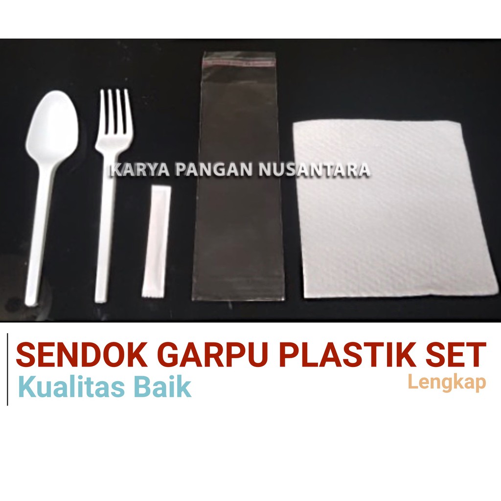 SENDOK GARPU PLASTIK TUSUK GIGI TISU SET LENGKAP HITAM PUTIH PER SET SENDOK SET CATERING SENDOK KATE
