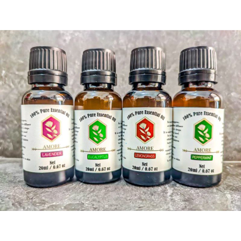 ESSENTIAL OIL PURE 100% UKURAN 20ML 30ML EUCALYPTUS LAVENDER PEPPERMINT LEMONGRASS AROMATERAPI AMORE