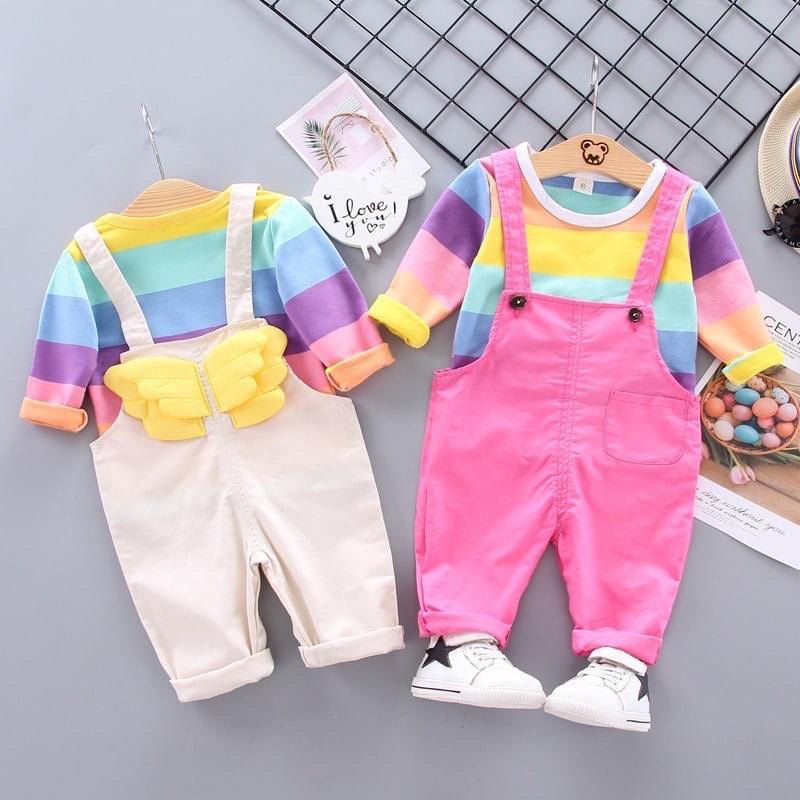 ✿EGGBABY✿ setelan overal colorful wing fly anak perempuan bahan katun stylis impor nyaman dipakai | 