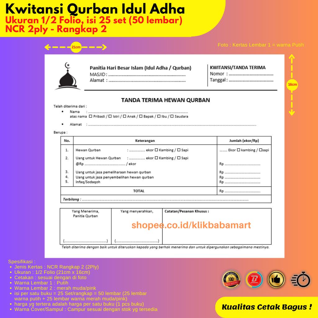 

KWITANSI HEWAN QURBAN IDUL ADHA 1/2 FOLIO RANGKAP 2 PLY PUTIH MERAH