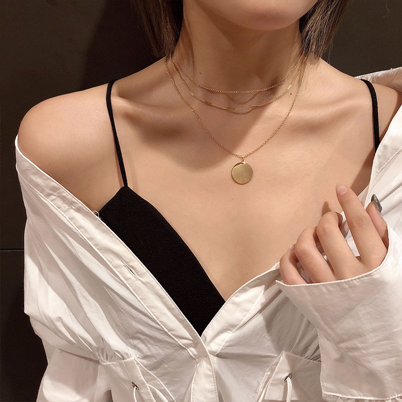 【MHANG】Kalung Wanita Simpel Multi-layer Disc Rantai Klavikula Liontin Koin Mode Jepang Dan Korea Aksesori Mode Baru Yang Bisa Dilepas