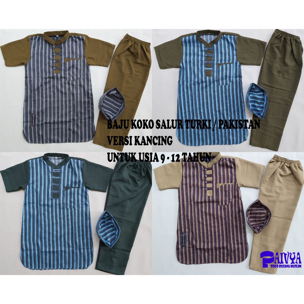  BAJU  KOKO  SALUR TURKI  PAKISTAN MODEL KANCING USIA 9 12 