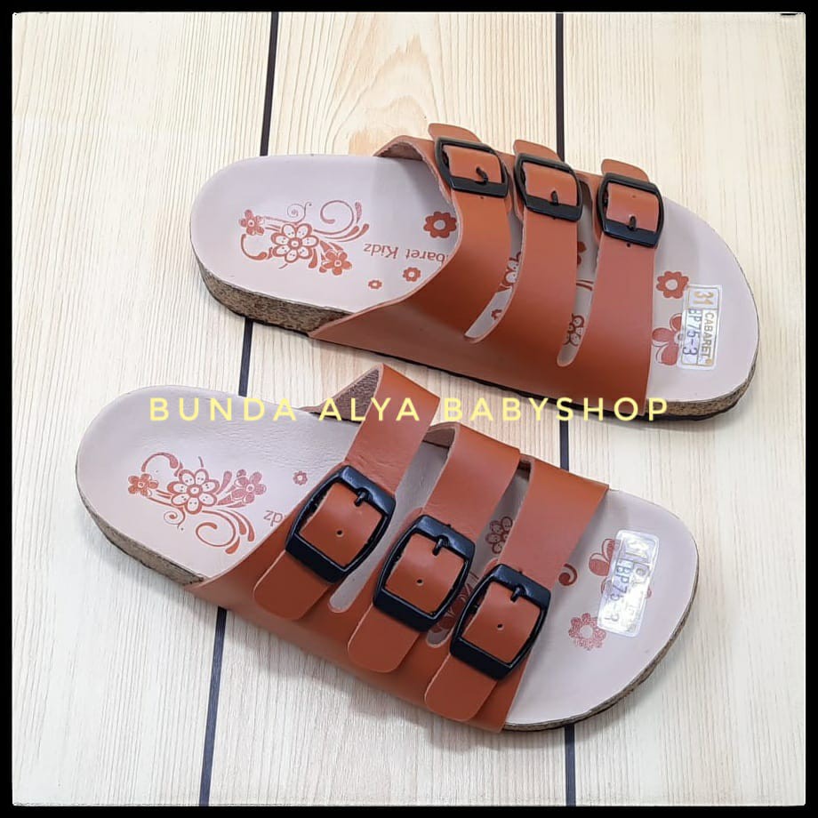 Sendal Anak Perempuan Usia 5 6 7 Tahun PREMIUM COKLAT - Sandal Anak Cewek Casual Bunga Alas Karet Anti Licin