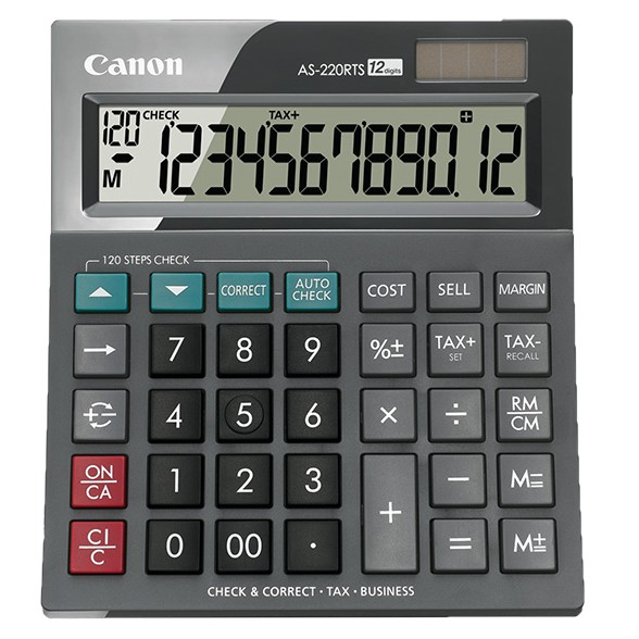 

Kalkulator CANON AS 220 RTS Original - 12 Digit - Tax Calculation - 2 Power - Large Display