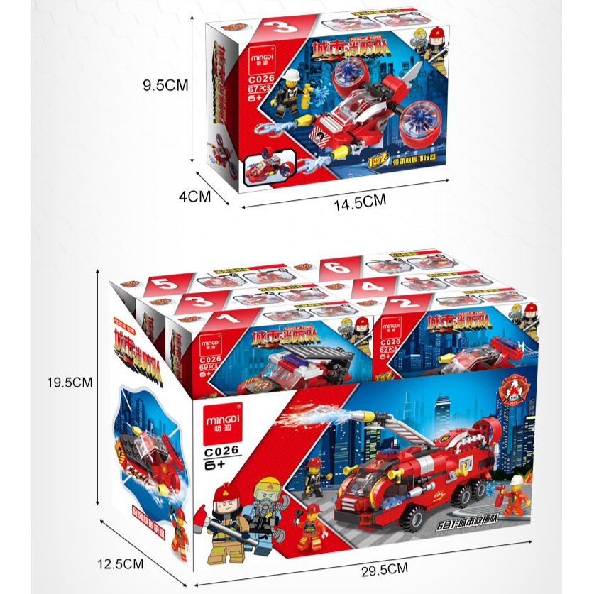 [tma]387pcs Balok Susun Pemadam Kebakaran 6 in 1 / Balok Fire Fighter / Mainan Anak