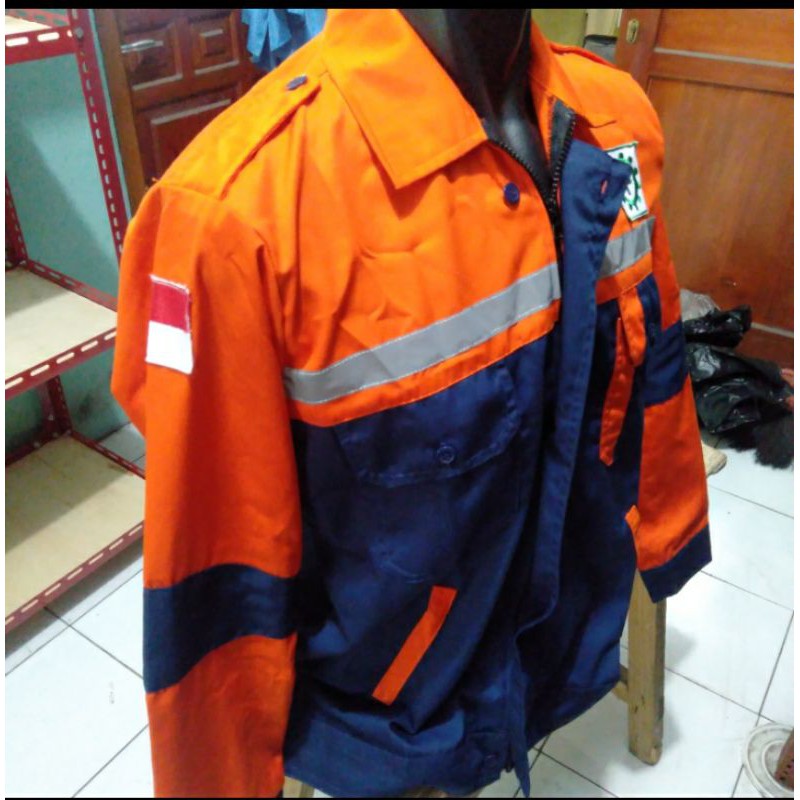 SERAGAM SAFETY ORANYE DONGKER RESLETING FREE LOGO K3 BENDERA KAIN DRILL SEMI JAKET