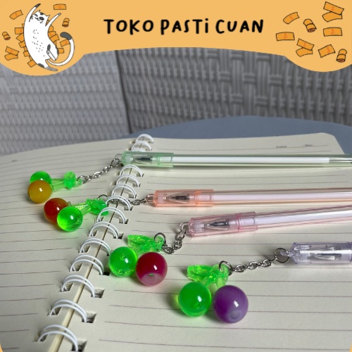 

pulpen pena gantungan buah cherry keperluan anak sekolah tinta hitam bisa COD pen lucu imut bolpen fancy unik elegan termurah import