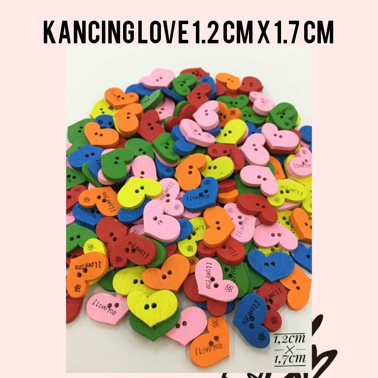 50 BUAH - 1.2 CM X 1.7 CM KANCING BENTUK LOVE