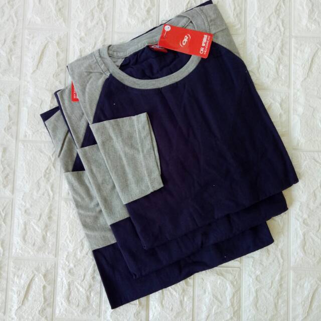 Kaos polos raglan DONGKER/NAVY-ABU MISTY lengan PANJANG uk M L XL XXL