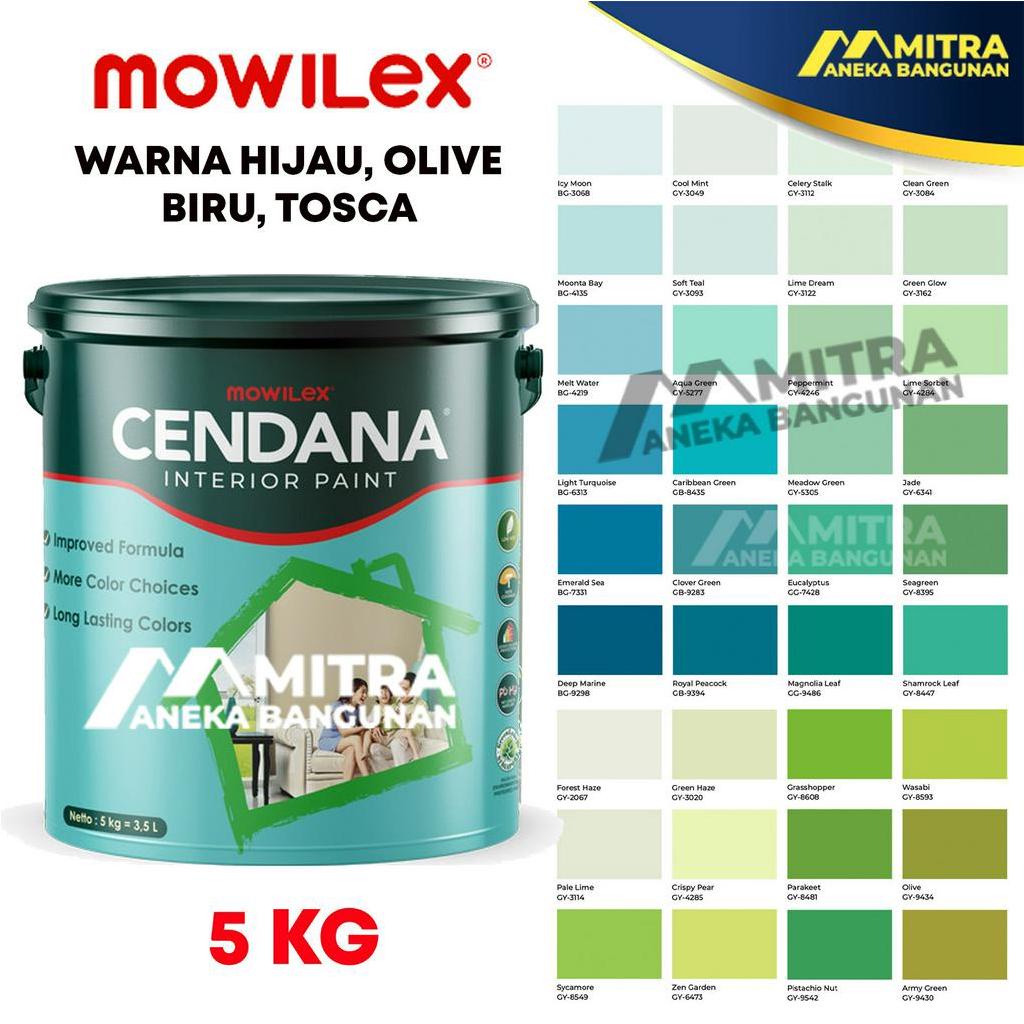 CAT TEMBOK MOWILEX CENDANA INTERIOR 5 KG / KATALOG PUTIH HIJAU SAGE GREEN TOSCA BIRU OLIVE