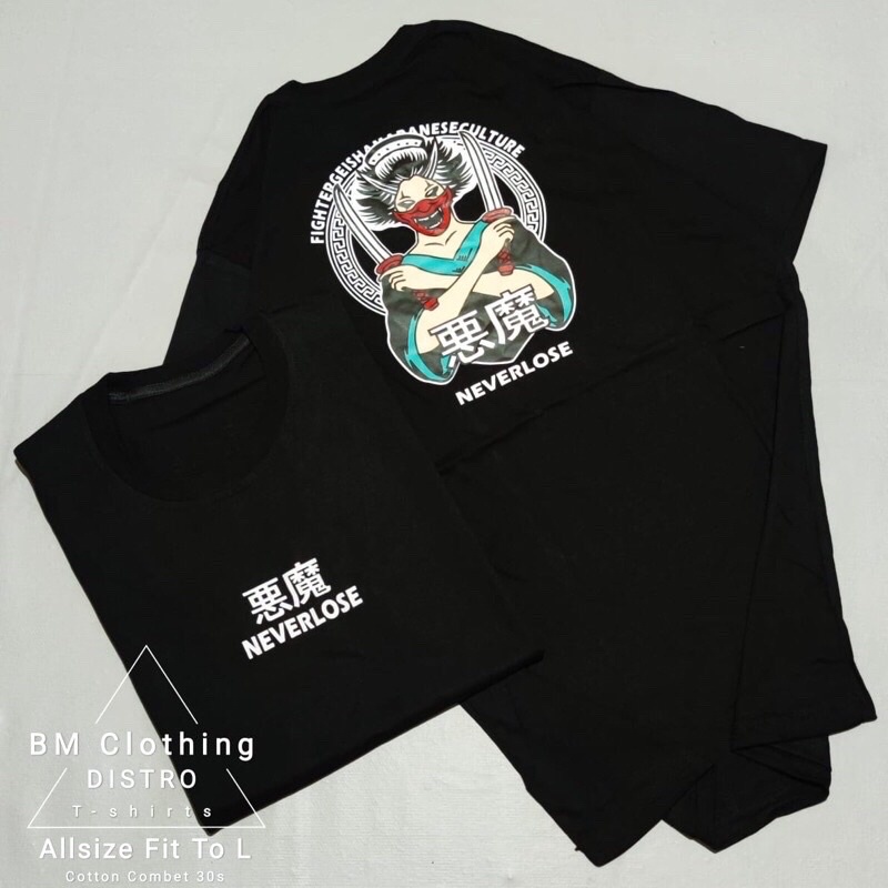 BAJU KAOS T SHIRT ATASAN DISTRO PRIA WANITA GAMBAR TULISAN GEISHA SAMURAI JEPANG JAPAN JAPANESE ORI
