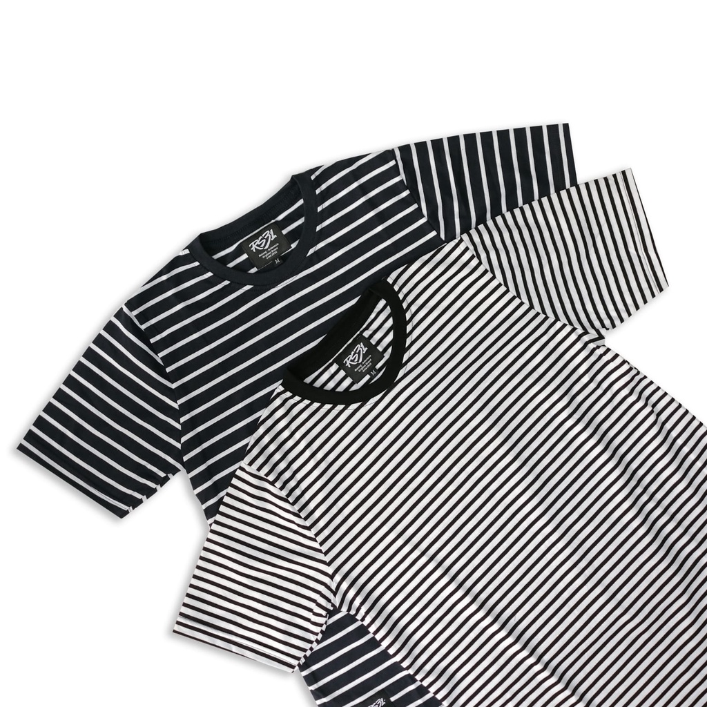 RS31 - T-Shirt Stripe Big Size M-5XL  Kaos Salur Super Jumbo Hitam