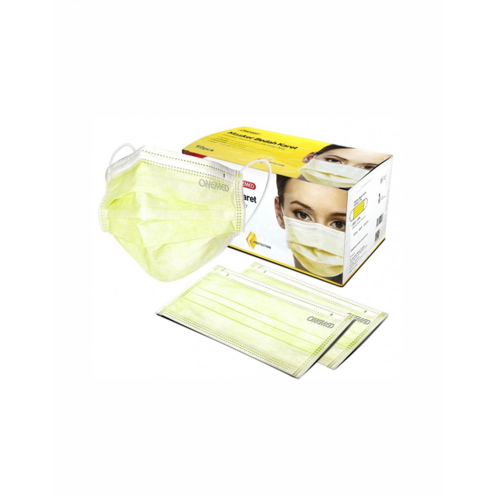 MASKER ONEMED Medis Box 50 Pcs 3Ply Bedah - Kuning, Hijau 3 Lapisan Earloop