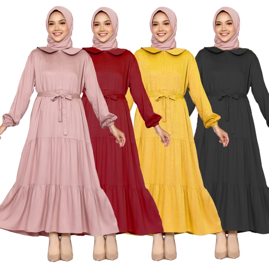 Gamis Wanita Cantik Terbaru Polos Rayon Twill Premium Sleting Busui