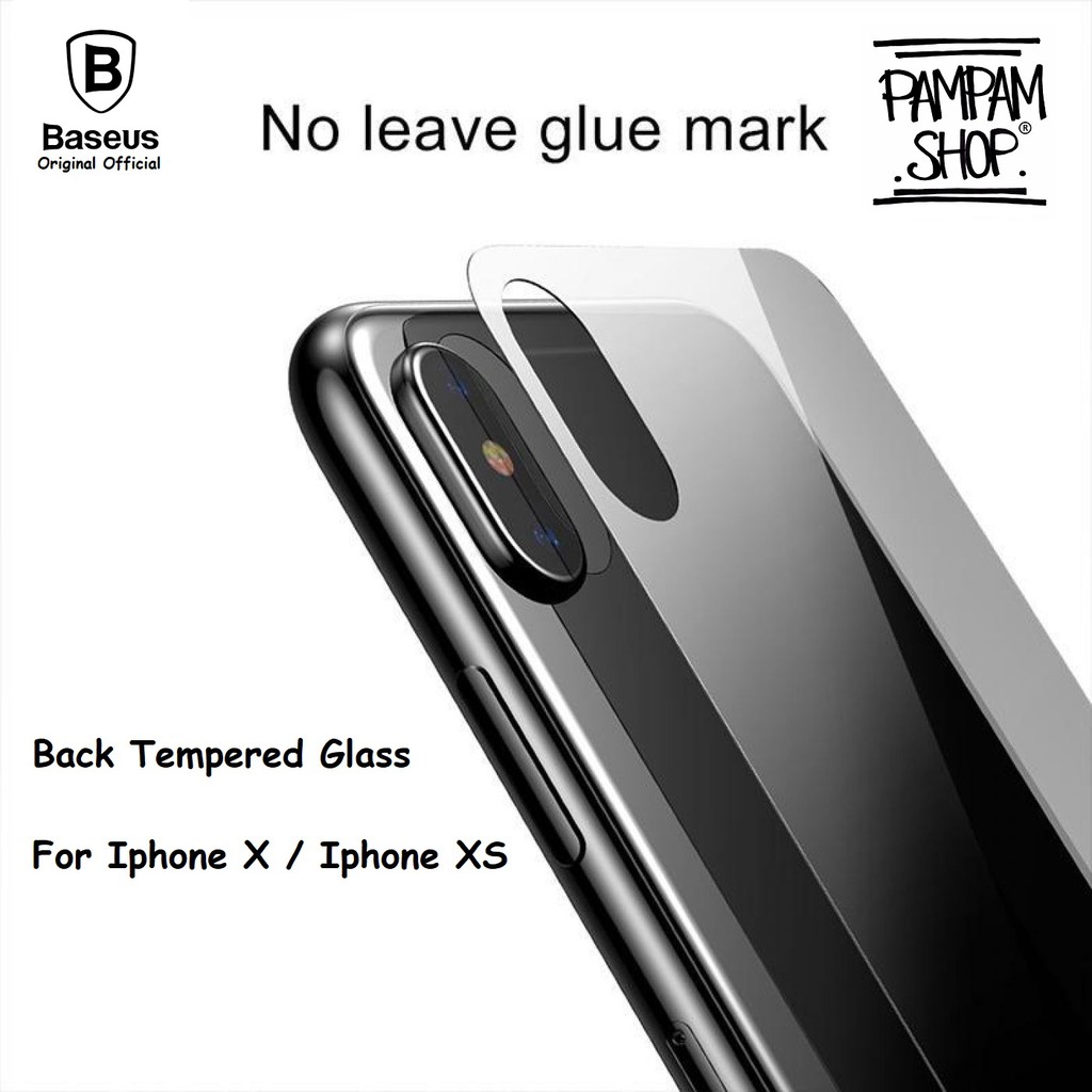 BASEUS ORIGINAL Back Tempered Glass Belakang Full Screen Apple Iphone X XS 5.8&quot; Inch 4D Pelindung