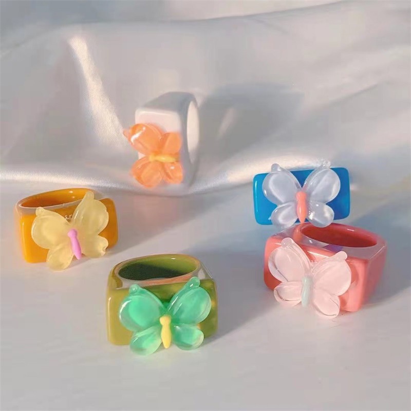 Perhiasan Cincin Batu butterfly Bahan resin Warna Permen Untuk Pria Dan Wanita