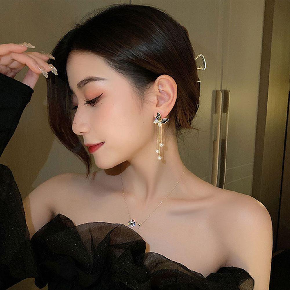 Mxbeauty Anting Menjuntai Kupu-Kupu Temperamen Mewah Hadiah Mutiara Sederhana Elegan Perempuan Gadis Wanita Stud Earrings