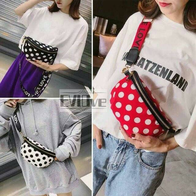 tas pinggang polkadot/tas wanita/tas selempang