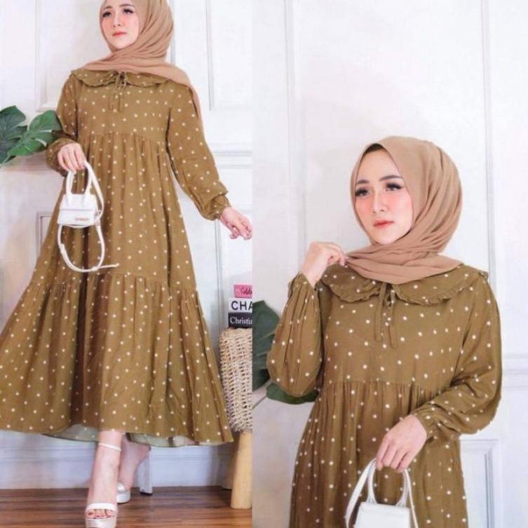 Terbaik.. MIDI DRESS POLKADOT//MIDI DRES PREMIUM//MIDI DRESS MUSLIM//MIDI DRESS KOREA TERBARU