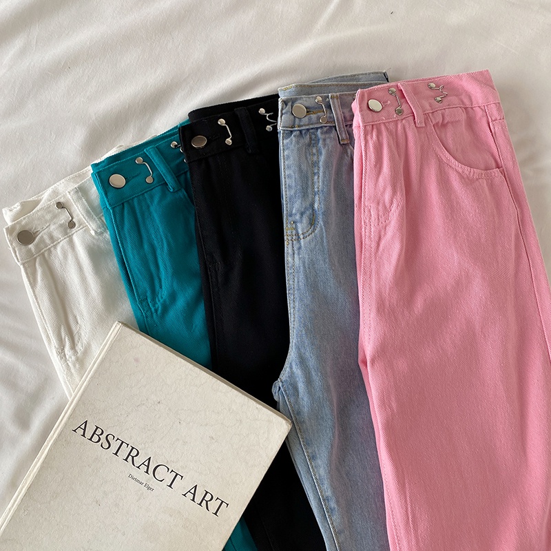 korean style new warna high waist kekinian kulot longgar pengait celana jeans panjang wanita