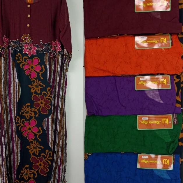 ✾ Daster Kencana Ungu Lengan Panjang Pola Label Coklat ✿