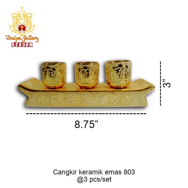 Cangkir sembahyang /altar / puja keramik emas 803 @ 3 pcs/set