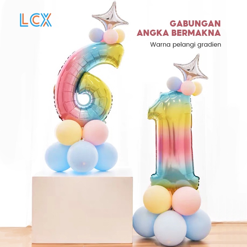 LCX Aluminium Foil Gradien Balon Digital Dekorasi Pesta Balon Set