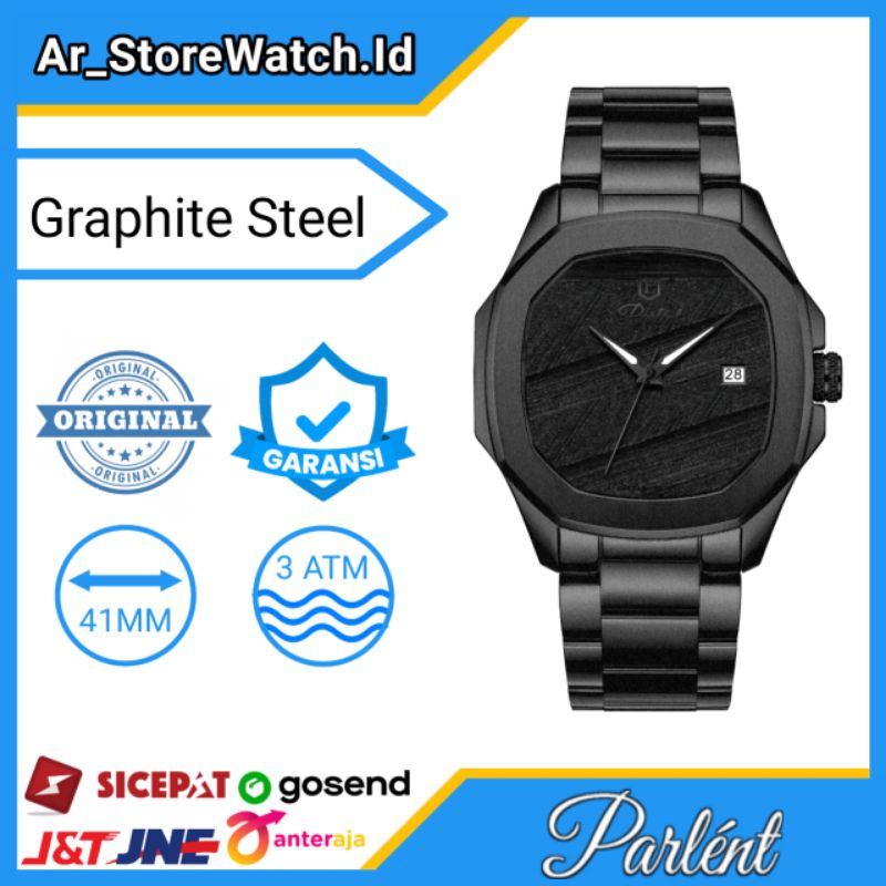 Jam Tangan Pria Parlent Graphite Steel Black Quartz Original Bergaransi Resmi Parlent