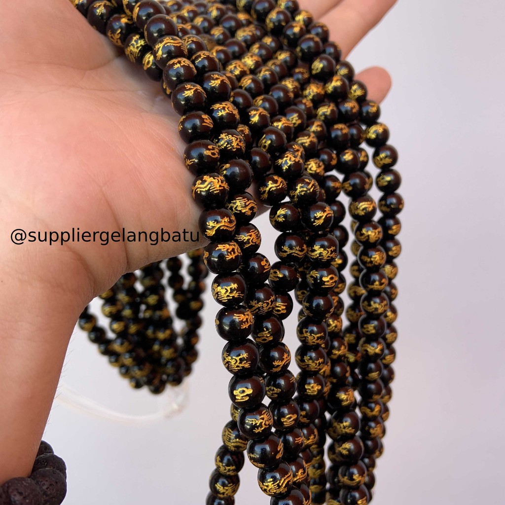 renceng batu hitam naga bead black gold 8mm kalung gelang dragon bead