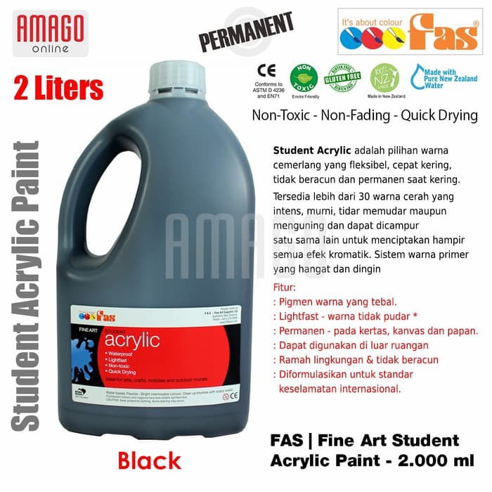 FAS - STUDENT ACRYLIC PAINT - 2 LITER - BLACK