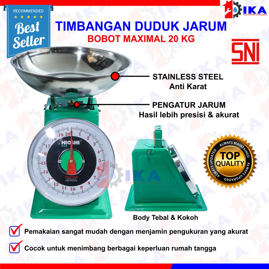 Timbangan Buah HIOSHI 20 kg Besi Stainless Jarum Analog Manual Duduk Sembako Telor Kue Tepung Buah Sayur Daging Ikan